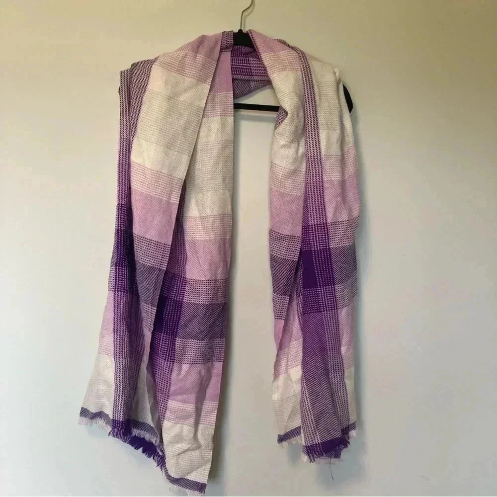 Talbots wool blend purple plaid checkered scarf